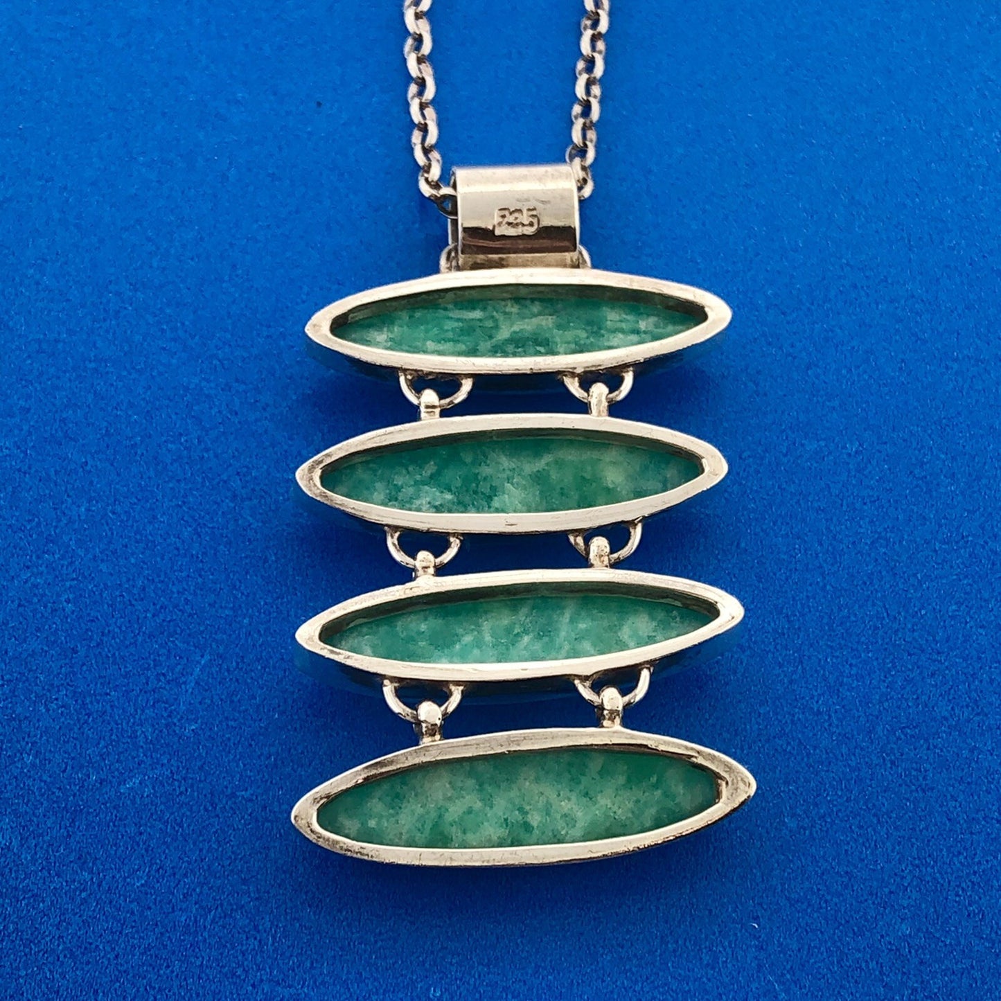 Stunning Sterling Silver 925 Cabochon Turquoise 18" Oval Link Pendant Necklace