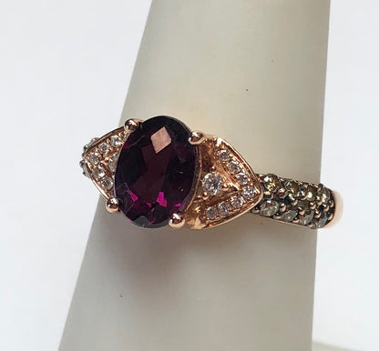 LeVian 14K Rose Gold Mocha Vanilla Diamond Garnet January Anniversary Ring