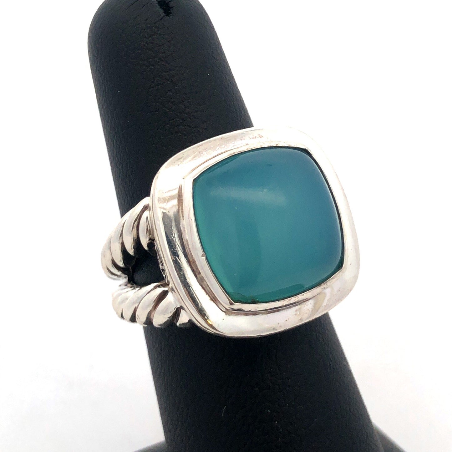 David Yurman 925 Sterling Silver Aqua Chalcedony Square Albion Statement Ring