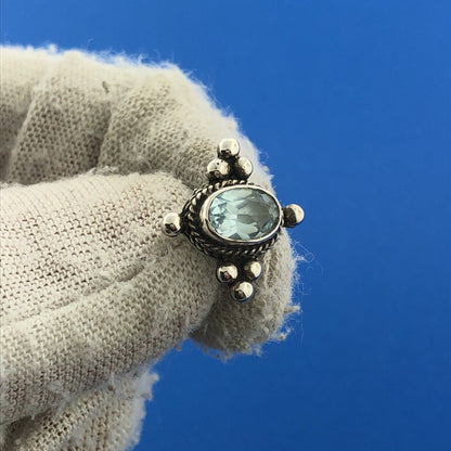 Estate 925 Sterling Silver Oval Blue Topaz December Occasion Stud Earrings