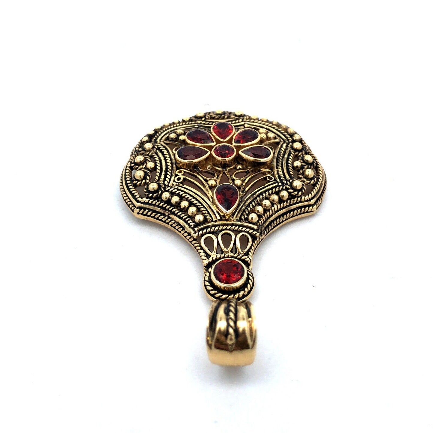 Designer UTC 925 Sterling Silver Vermeil Garnet Open Scroll Statement Pendant