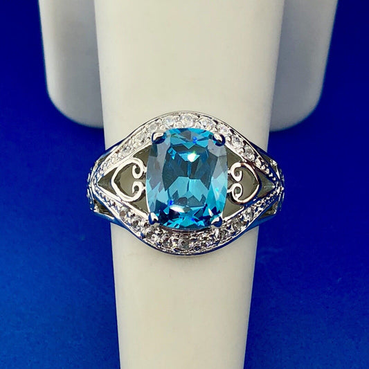 Designer CaA 925 Sterling Silver London Blue Topaz Diamond Engagement Ring
