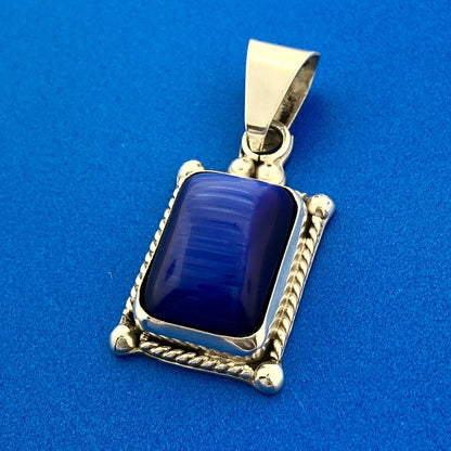 Stunning Taxco Mexican Sterling Silver 925 TA-S3 Glass Rectangle Dangle Pendant