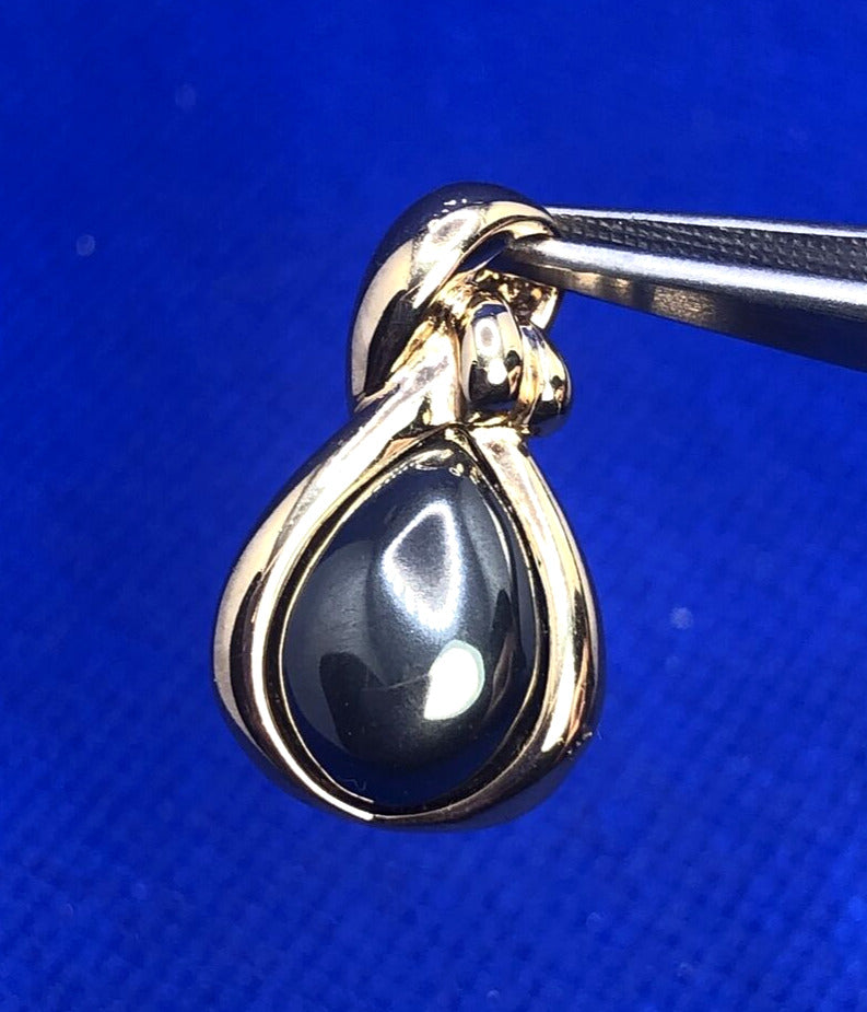 Designer Vermeil 925 Sterling Silver Hematite Modernist Teardrop Pendant