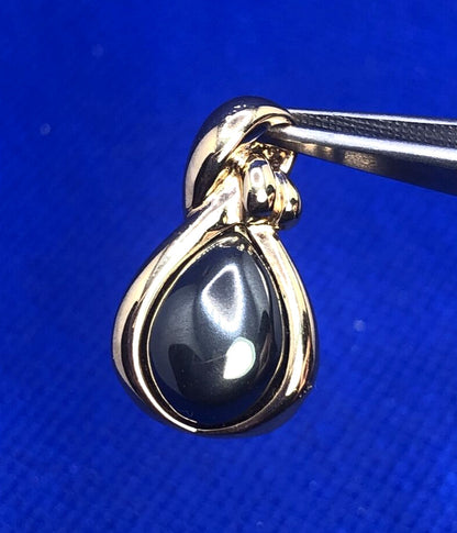 Designer Vermeil 925 Sterling Silver Hematite Modernist Teardrop Pendant