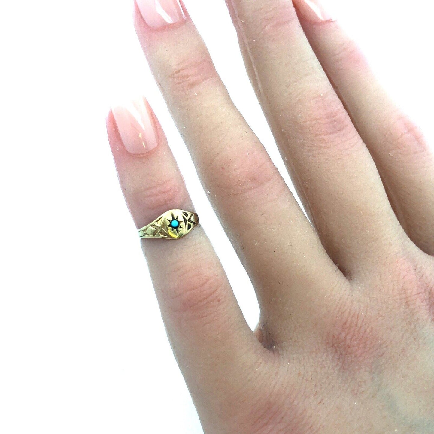 Antique 10K Yellow Gold Turquoise Seed Bead Child's Ring Size .05