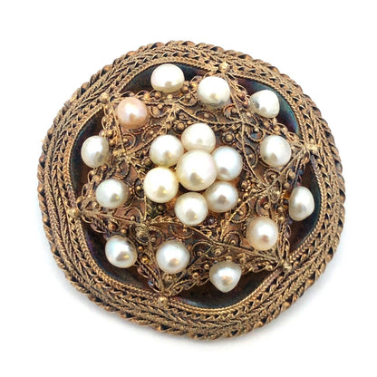 Victorian 14K Yellow Gold Seed Pearl Collar Mourning Statement Pendant Brooch