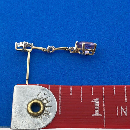 Gorgeous 14k Yellow Gold Cushion Amethyst Quartz Diamond Dangle Stud Earrings