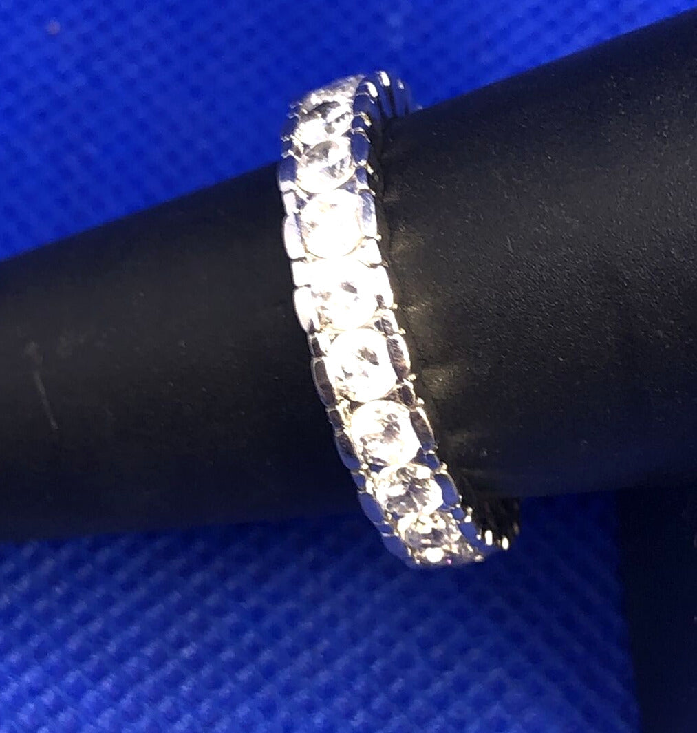 Cubic Zirconia 925 Sterling Silver Eternity Wedding Anniversary Band Ring