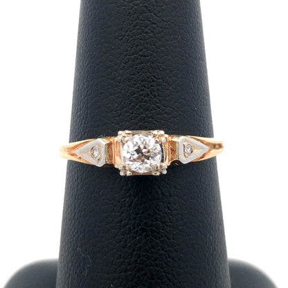 Estate 14K Yellow Gold Round Diamond Solitaire With Accents Engagement Ring
