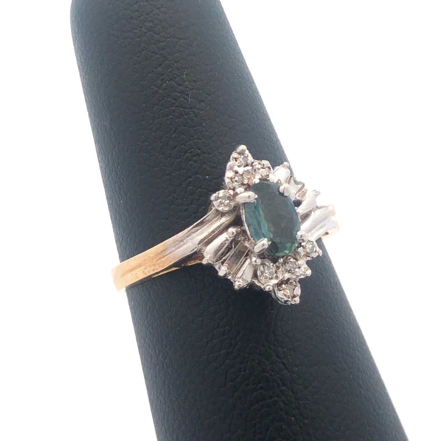 Gorgeous 14k Yellow and White Gold Oval Blue Topaz Diamond Accent Ring Size 6.25