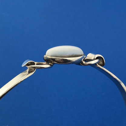 Vintage Mexico Sterling Silver 925 White/Grey Tigers Eye Bangle Bracelet