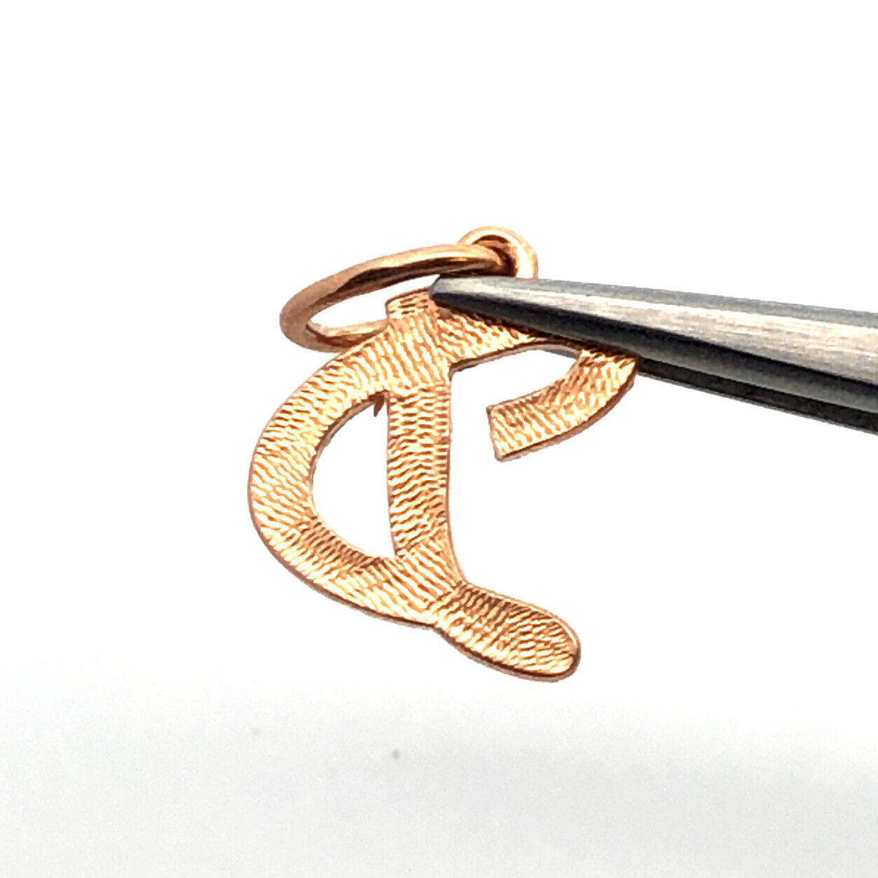 Designer 14K Yellow Gold Geometric Textured Initial Script Letter D Pendant