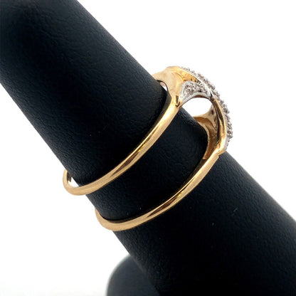 Gorgeous 14k Yellow Gold Round Cut Diamond X Double Band Ring Guard Size 7