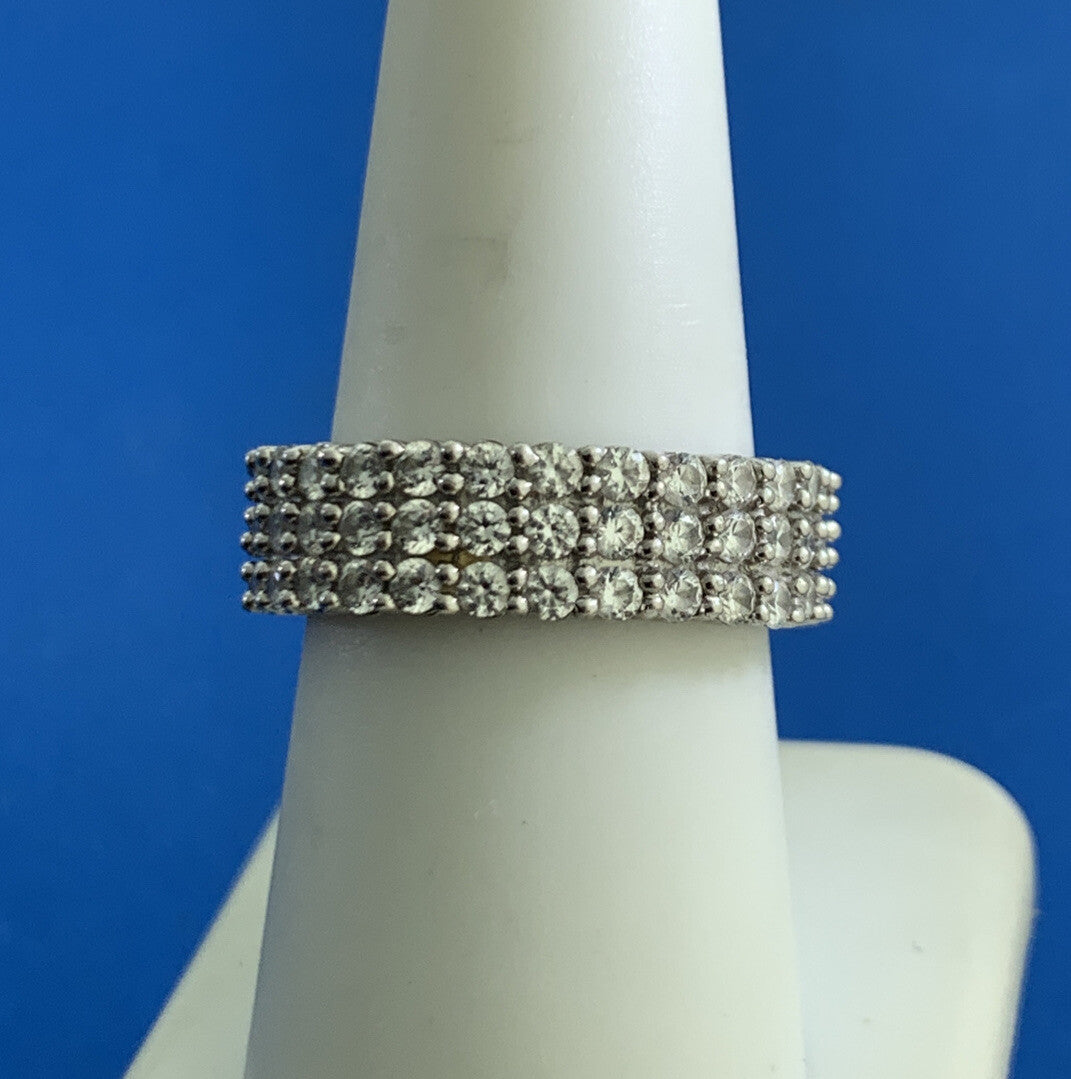 MEDA 925 Sterling Silver Cubic Zirconia Eternity Wedding Anniversary Band Ring