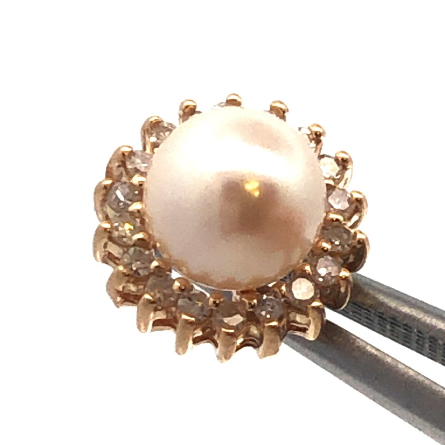 10k Yellow Gold Pearl Diamond Halo Accented Stud Earrings