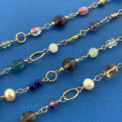 Artisan Hand Made Gold-Filled Multi Gemstone Beaded Link Necklace