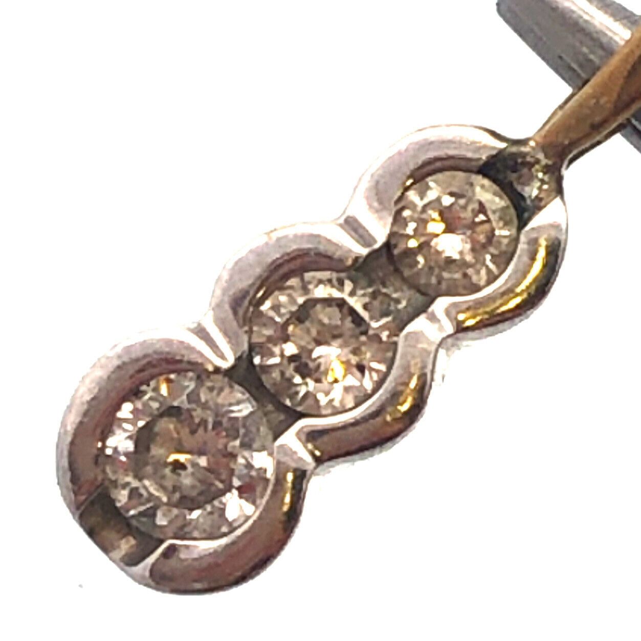 Designer ADL 10k Yellow & White Gold Round Cut Diamond 3 Vertical Stone Pendant