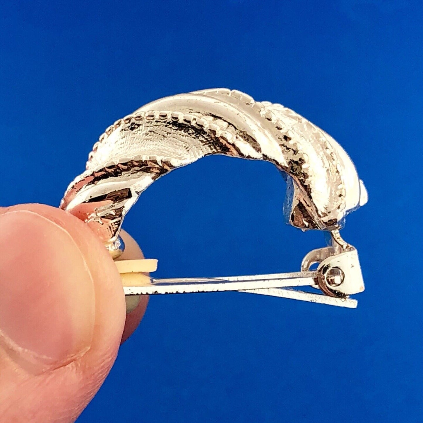 Classic Silver Tone Polished Textured Beaded Twist Half Hoop Clip Earrings