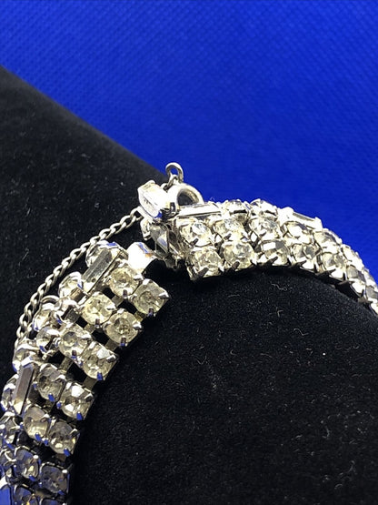 Vintage Weiss Runway Couture Rhinestone Silver Tone Statement Bracelet