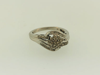 Sterling Silver 925 Diamond Waterfall Cluster Engagement Bridal Ring