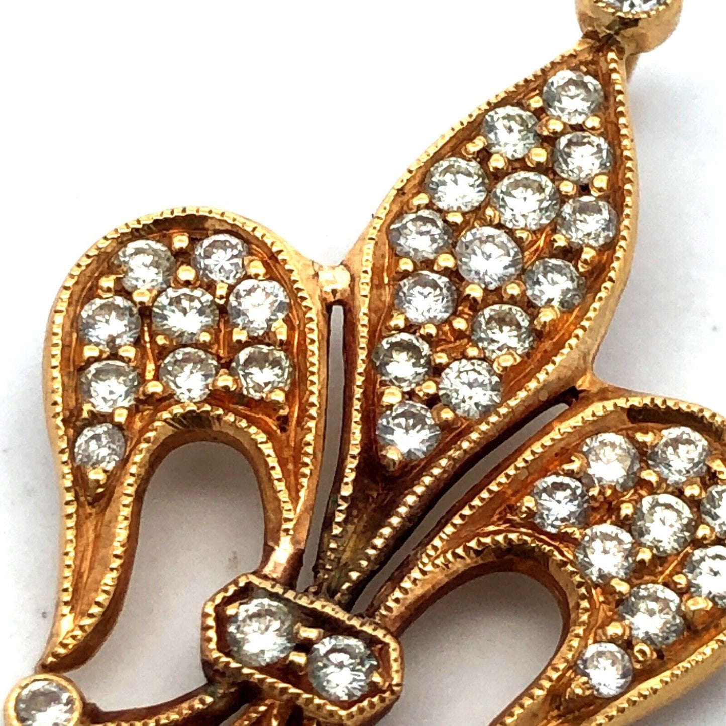 Estate 18K Yellow Gold Round Diamond Fleur De Lis French Religious Pendant