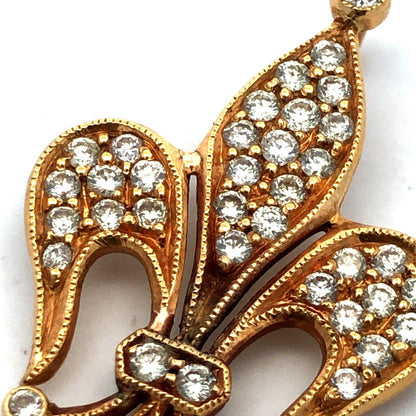 Estate 18K Yellow Gold Round Diamond Fleur De Lis French Religious Pendant