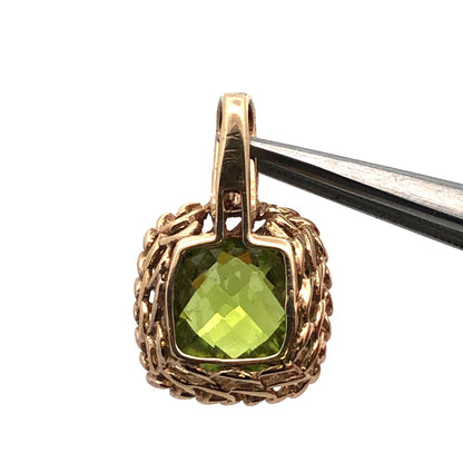 Gorgeous 14k Yellow Gold Cushion Chartreuse Green Sparkling CZ Statement Pendant