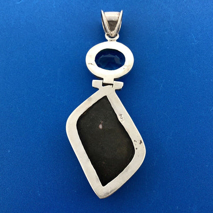 Estate Sterling Silver 925 Ocean Blue CZ Rainbow Druzy Geode Statement Pendant