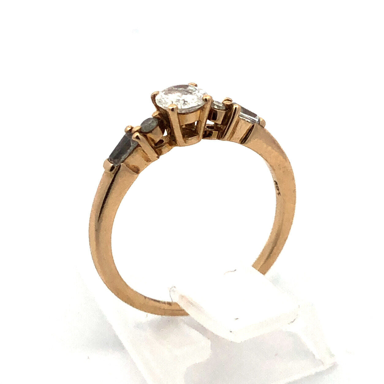 10K Yellow Gold Round Diamond Baguette Promise Engagement Ring