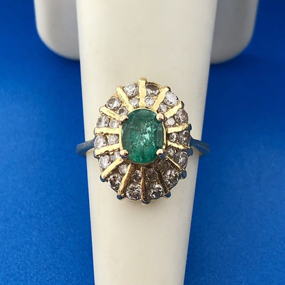 Fabulous 18K Yellow Gold Oval Emerald Round Diamond Anniversary Cocktail Ring