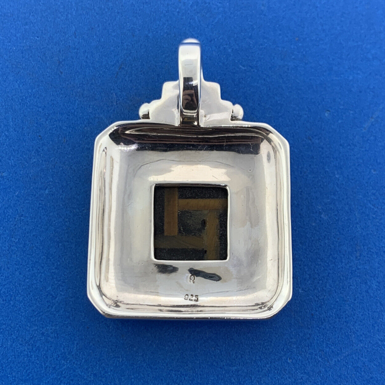 Designer 925 Sterling Silver Black Onyx Tiger Eye Inlay Square Statement Pendant