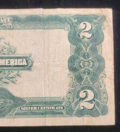 1899 $2 Blue Seal "Mini-Porthole" Speelman/White Silver Certificate Bank Note