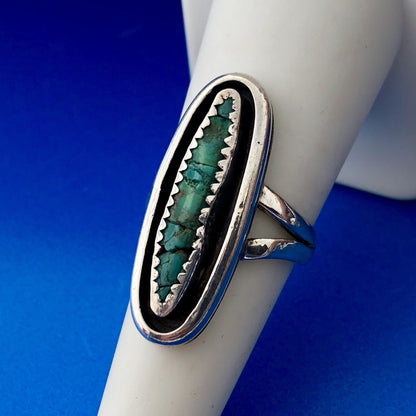 Signed Native American 925 Sterling Silver Turquoise Statement Finger Ring