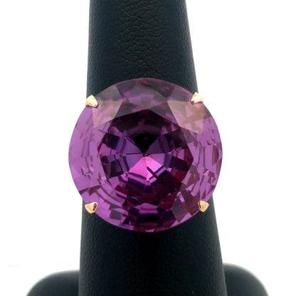 Vintage Designer 14K Yellow Gold Round Purple Sapphire Statement Solitaire Ring