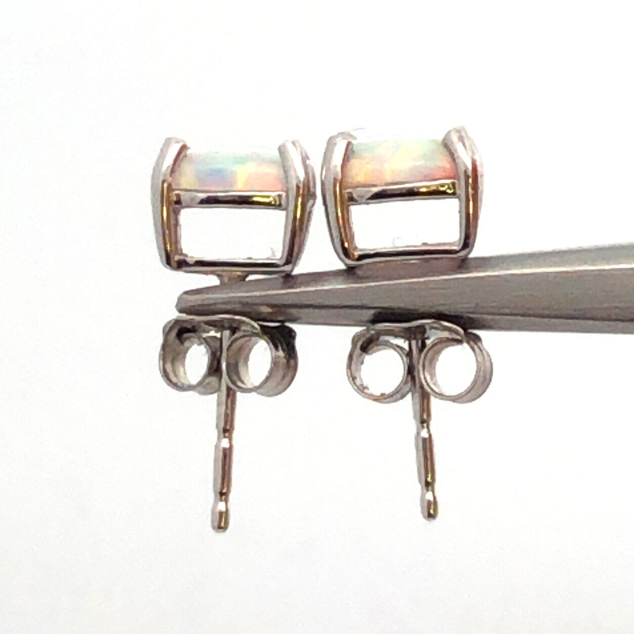 10K White Gold Square Opal Cabochon Healing Stud Earrings