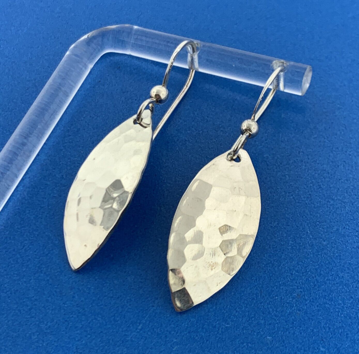 Stunning Sterling Silver 925 Textured Marquise Leaf Hook Dangle Earrings