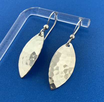 Stunning Sterling Silver 925 Textured Marquise Leaf Hook Dangle Earrings
