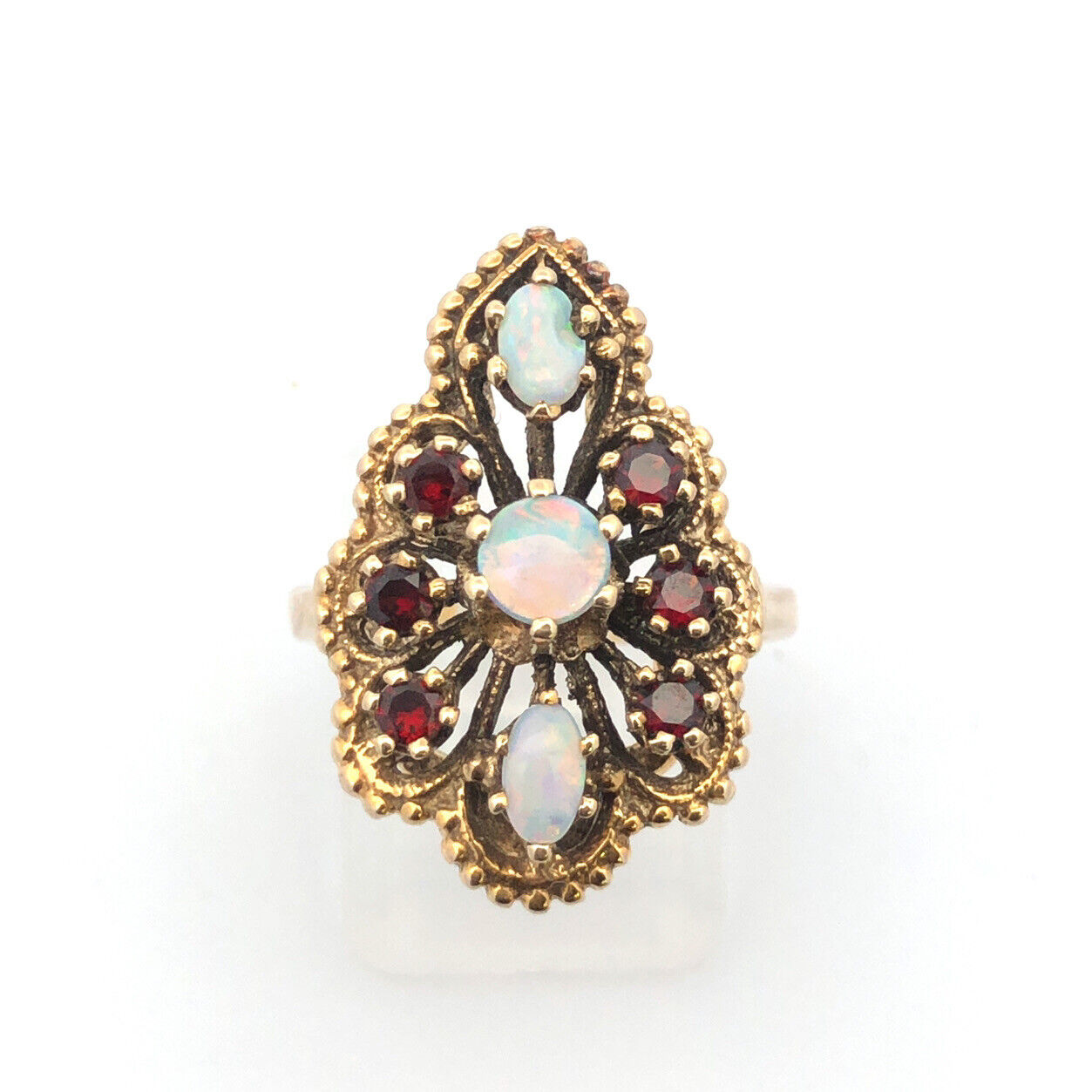 Designer Vintage SB Opal & Garnet 14K Yellow Gold Statement Ring