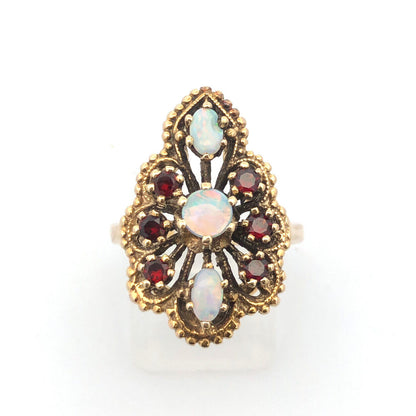 Designer Vintage SB Opal & Garnet 14K Yellow Gold Statement Ring