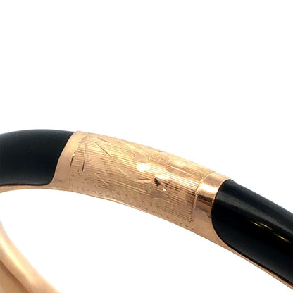 Vintage 14K Yellow Gold Black Onyx Engraved Round Hinged Bangle Bracelet
