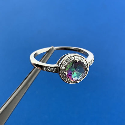 Designer Sterling Silver Mystic Topaz Cubic Zirconia Halo Cocktail Ring