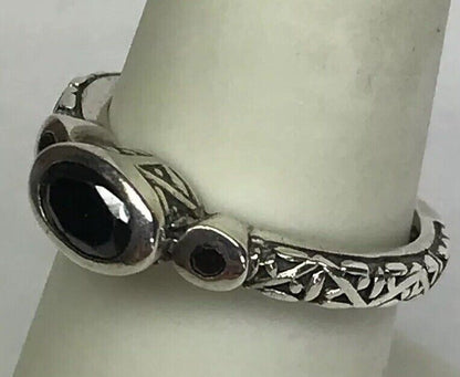 SILPADA Sterling Silver 925 Black Zircon Stackable Scroll Filigree Ring S187
