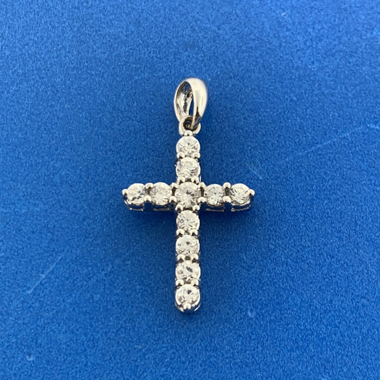 Designer 18K White Gold Cubic Zirconia CZ Cross Religious Communion Pendant
