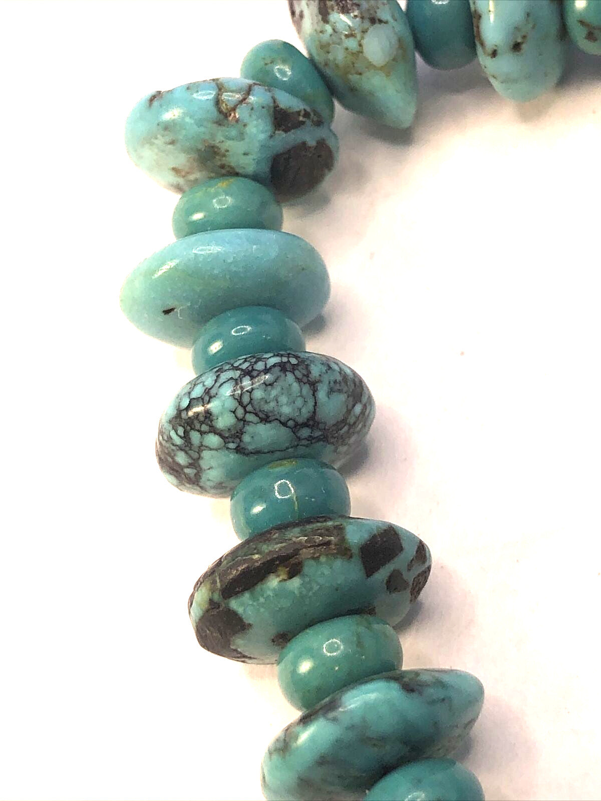 Estate Flat Round Beaded Natural Turquoise Elastic Cord Bracelet
