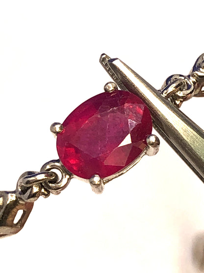Designer TGGC 925 Sterling Silver Oval Ruby White Topaz Accents Tennis Bracelet