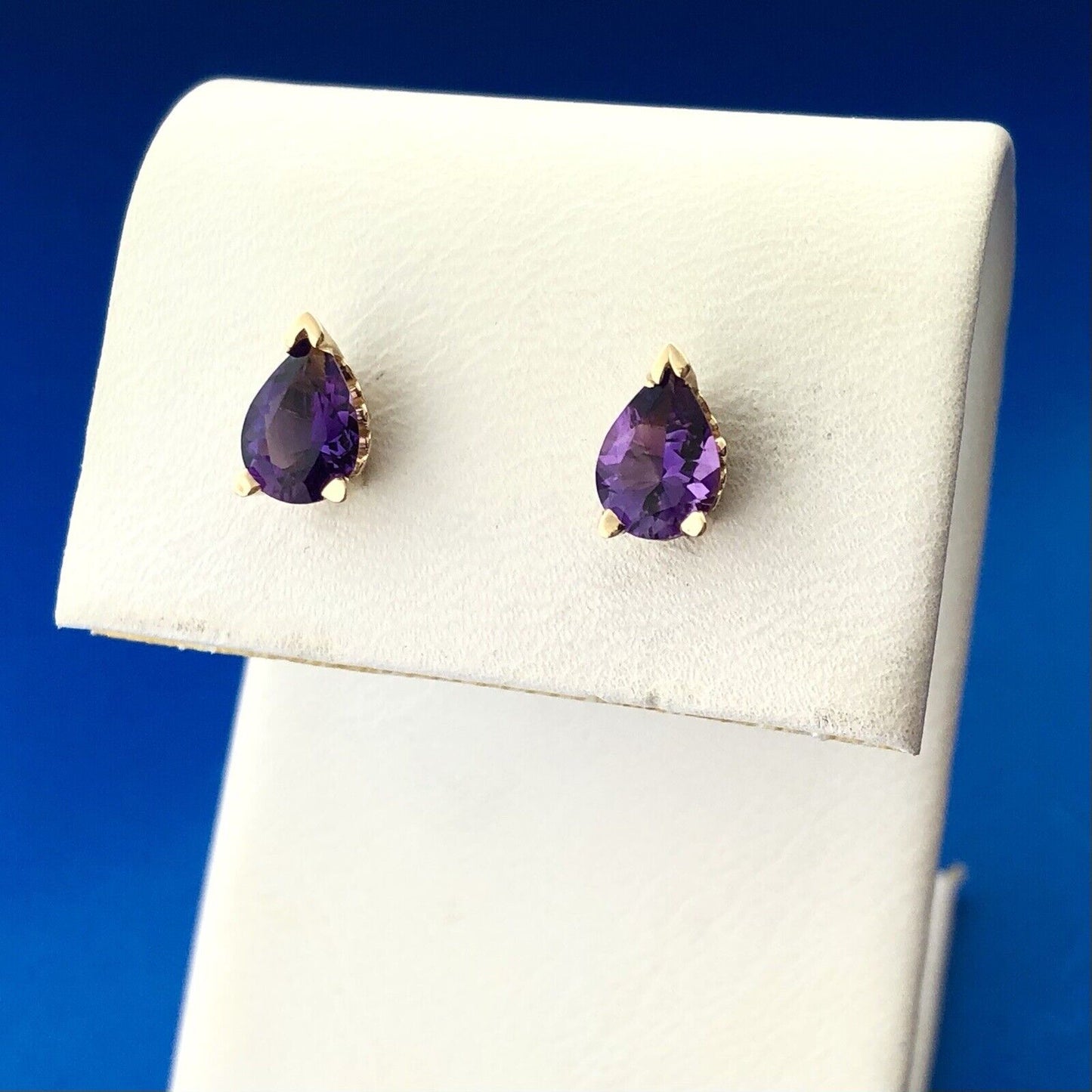 Designer CII 14K Yellow Gold Amethyst Pear February Occasion Stud Earrings