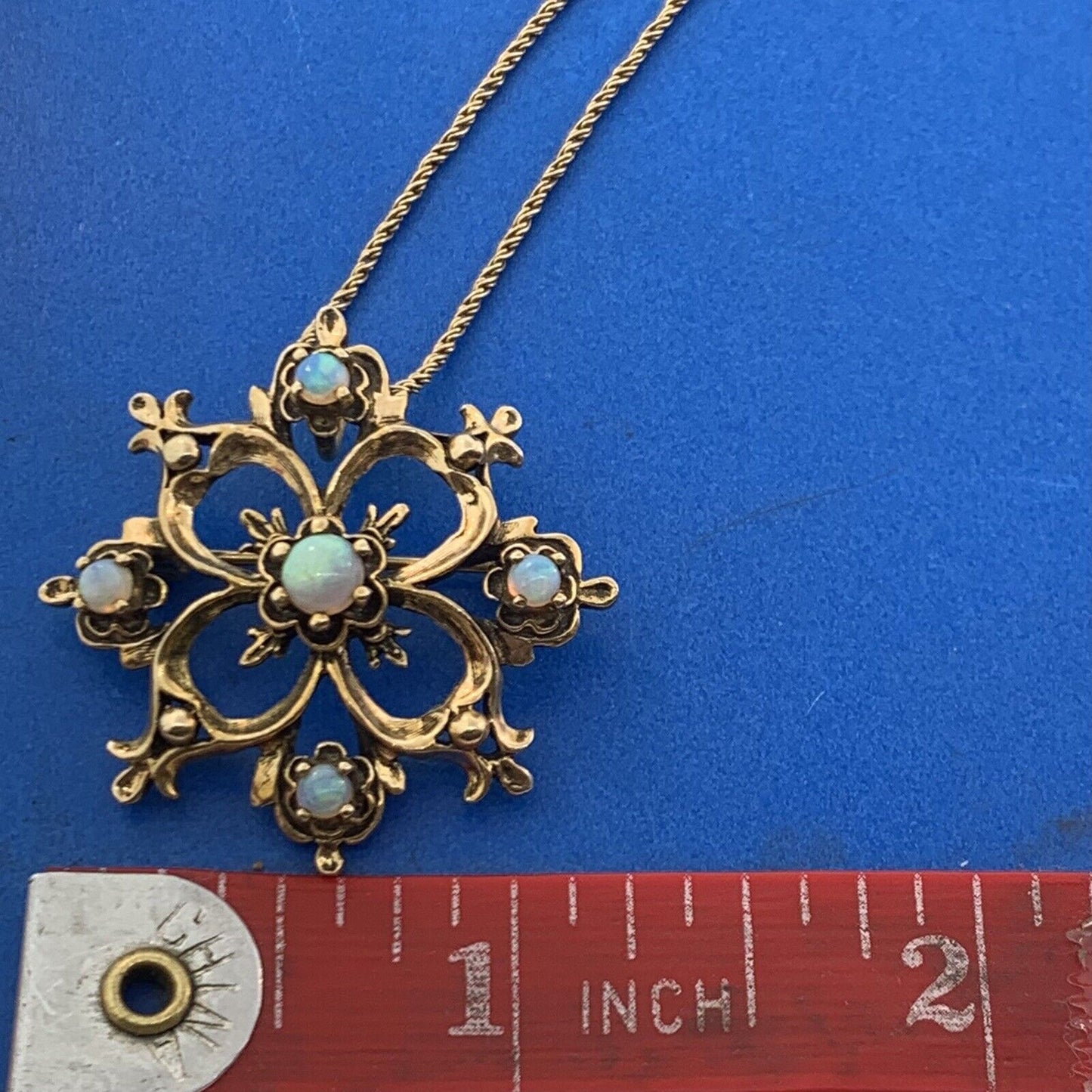 14K 18K Yellow Gold Opal Floral Starburst Vintage Pin Brooch Pendant Necklace