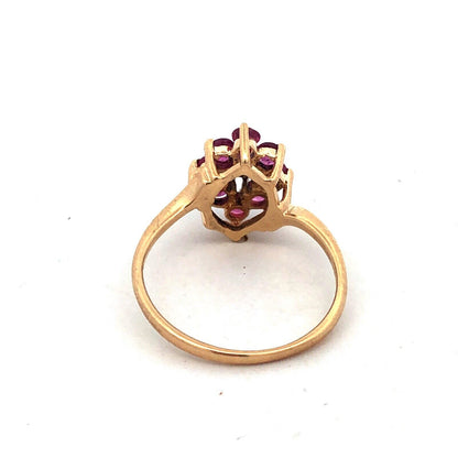 Designer 10K Yellow Gold Round Ruby Diamond Oval Cocktail Ring
