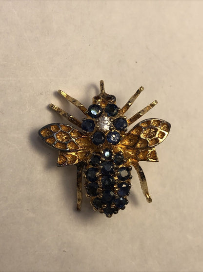 Designer PAT 925 Sterling Silver Vermeil CZ Blue Sapphire Insect Brooch Pendant